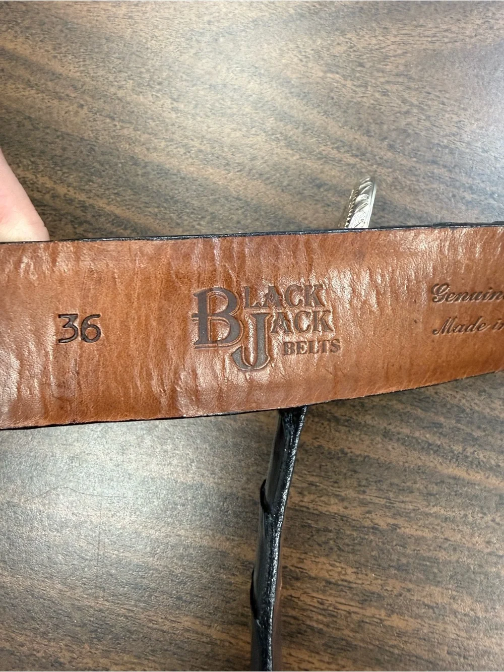 BLACK JACK BELTS • Black genuine crocodile Western Buckle Belt - size 36